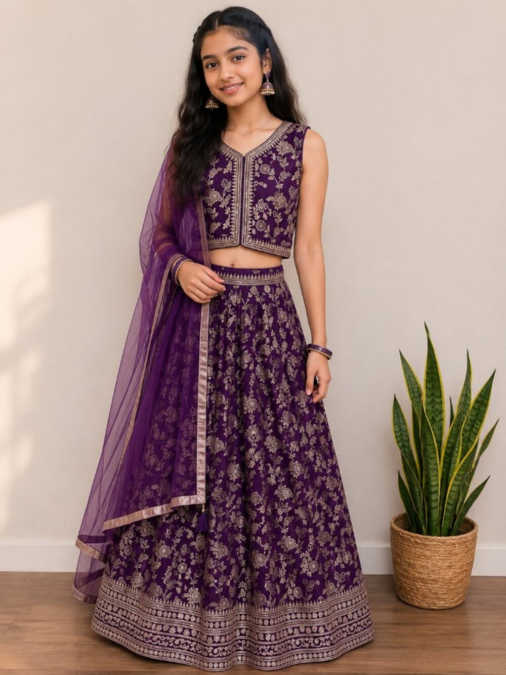 Royal Purple Embroidered Lehenga Choli Set with Dupatta